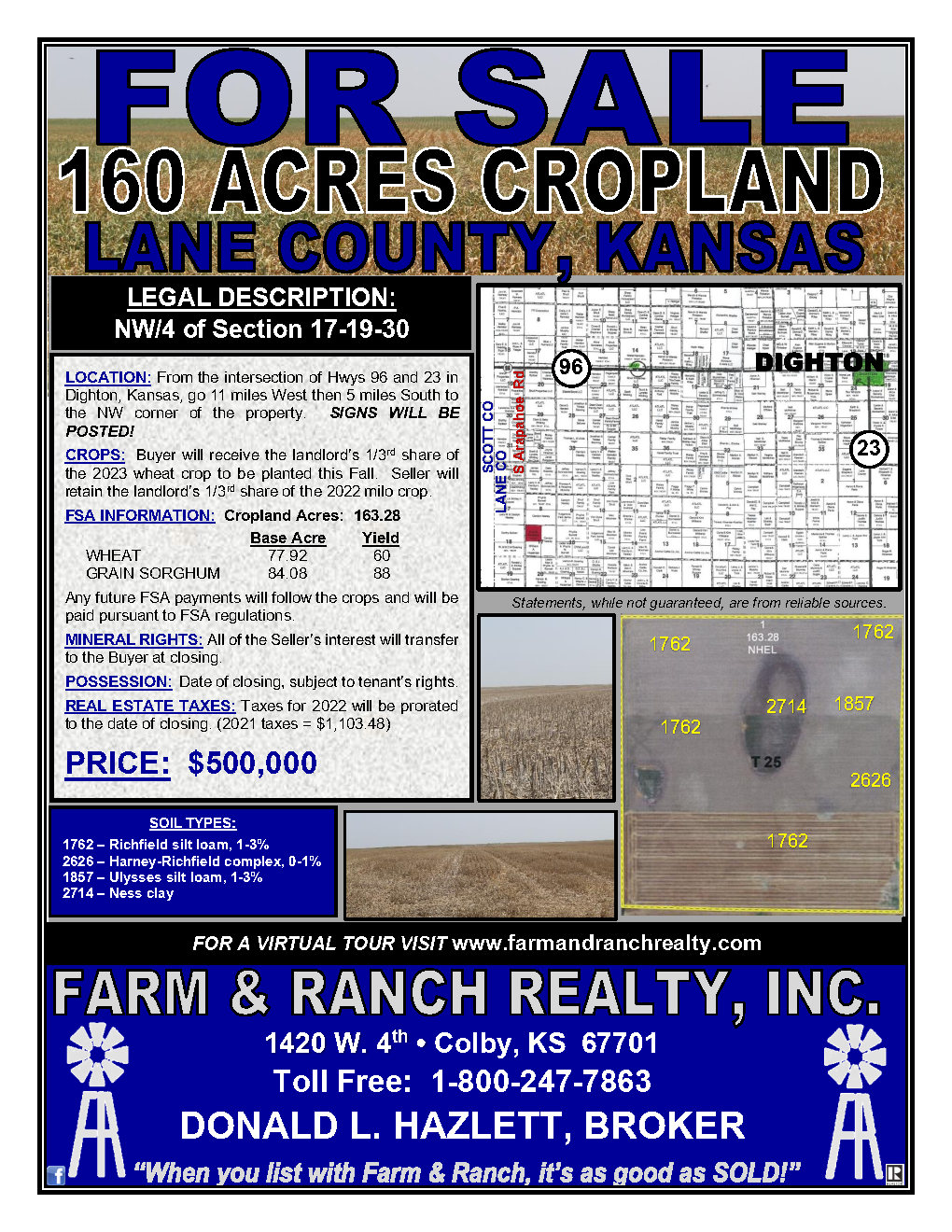 160 ACRES CROPLAND LANE COUNTY, KS